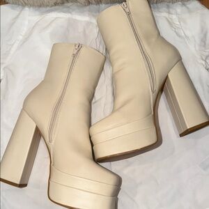 Cream Platform Ankle Boots